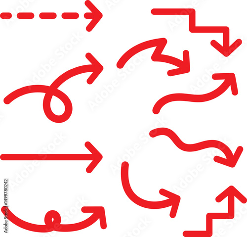 色々な矢印のイラスト赤