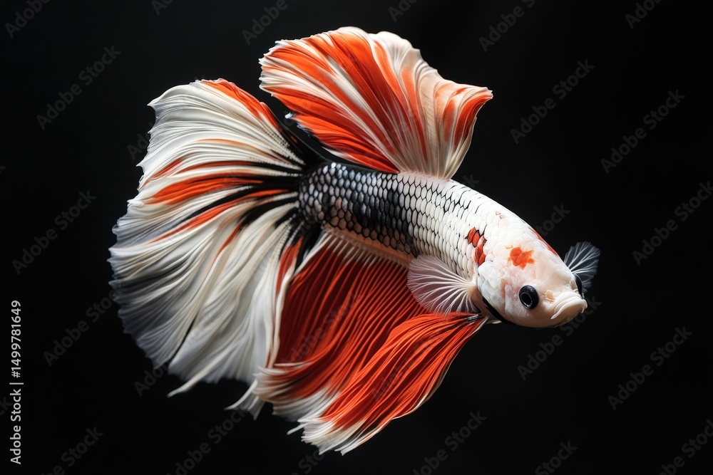 Fototapeta premium Strikingly colored ornamental fish against a dark background.