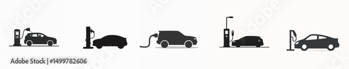 Electric Car Charging at Station Icon – Clean Transportation Flat Design