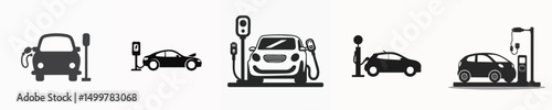 Electric Car Charging at Station Icon – Clean Transportation Flat Design