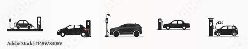 Electric Car Charging at Station Icon – Clean Transportation Flat Design