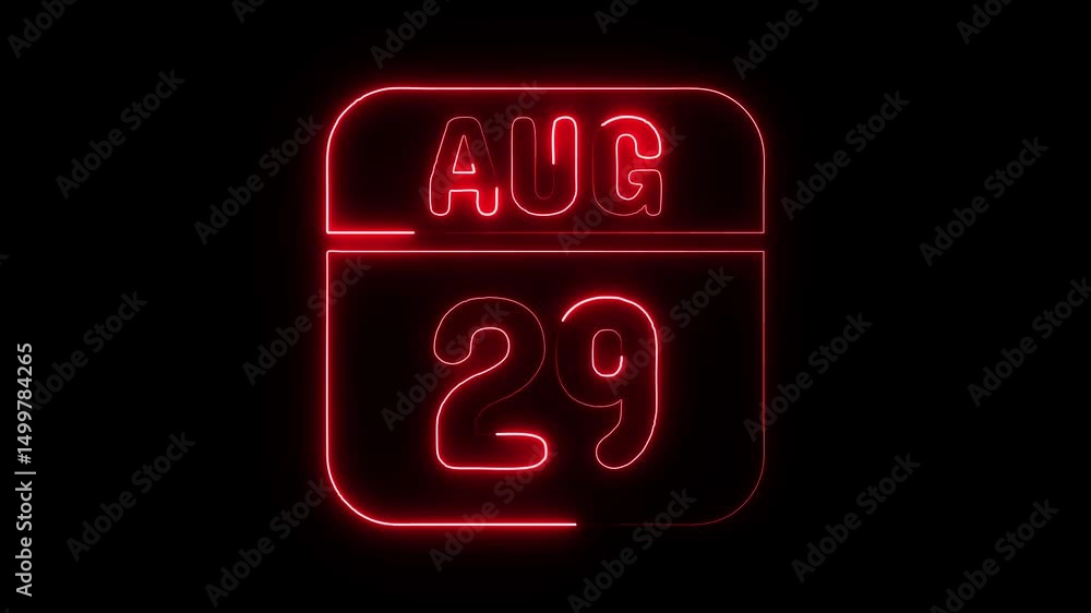Glowing neon 29 august icon isolated on black background.a neon sign with a calendar that says Glowing neon 29 august icon isolated on black background.a neon sign with a calendar that says