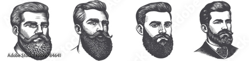 Vintage Engravings of Distinguished Men with Beards and Hairstyles