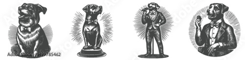 Vintage Engraved Dog Illustrations in Stylish Black and White