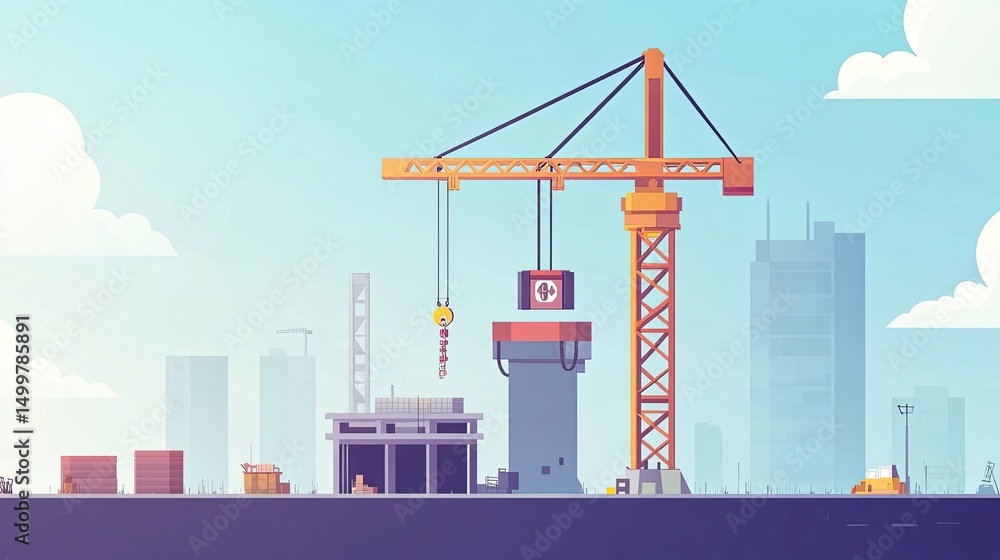 Obraz premium Construction Site with Crane and Building in Urban Setting