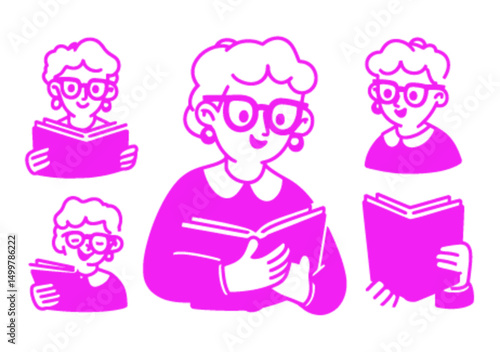 Hand-Drawn Doodle of a Person Reading with Stylish Glasses