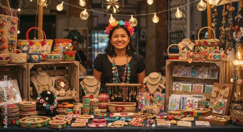 Smiling Boutique Owner at Craft Table