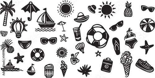 Flat vector doodle summer vacation elements illustration