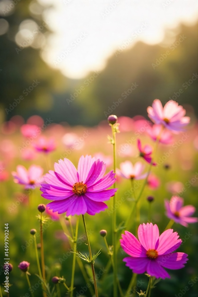 Vibrant cosmos flowers in a field, bathed in soft sunlight Delicate petals and swaying stems create a picturesque summer scene Perfect for nature, floral, and garden themes , pink, idyllic Vibrant cosmos flowers in a field, bathed in soft sunlight Delicate petals and swaying stems create a picturesque summer scene Perfect for nature, floral, and garden themes , pink, idyllic