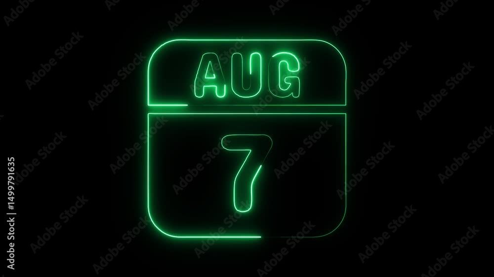 Glowing neon 7 august icon isolated on black background.a neon sign with a calendar that says Glowing neon 7 august icon isolated on black background.a neon sign with a calendar that says
