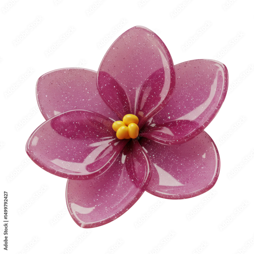 Fototapeta premium 3D African Violet Flower with Glittery Petals and Yellow Center