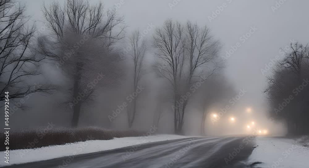 Foggy Winter Road at Night Foggy Winter Road at Night