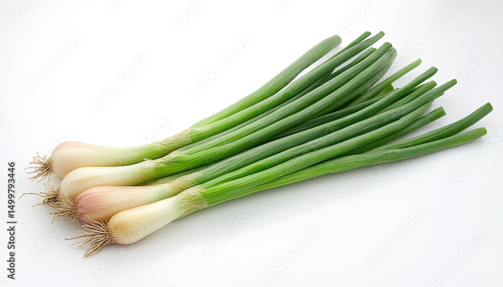 Fresh green onions arranged on a white background, perfect for culinary presentations. Fresh green onions arranged on a white background, perfect for culinary presentations.