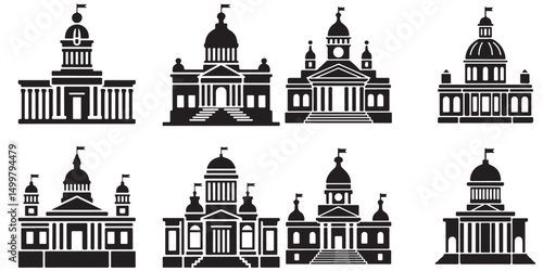 set vector various courthouse Silhouettes Black and White