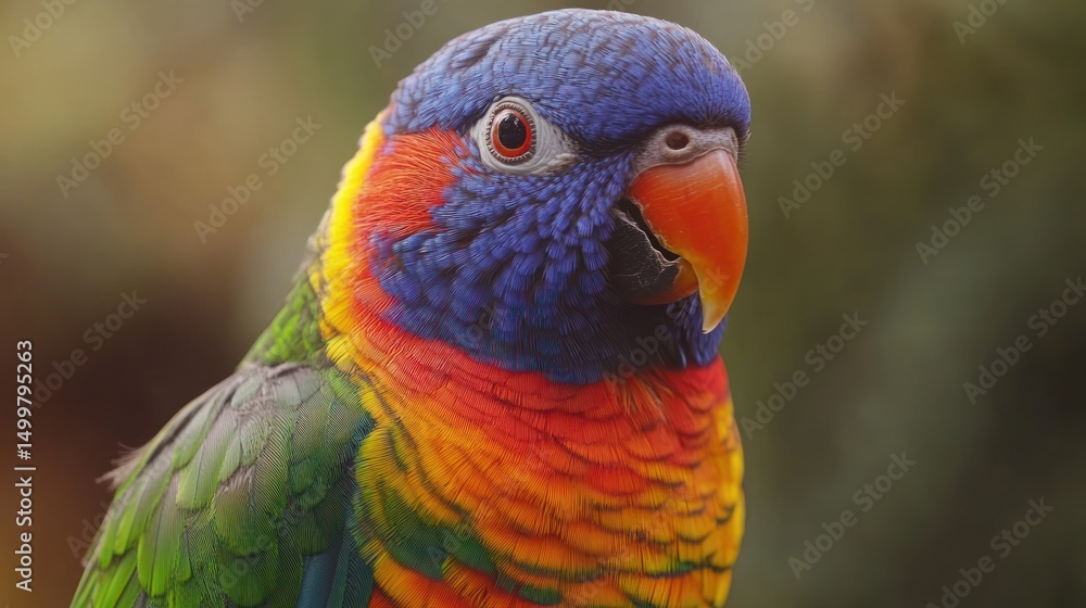 Rainbow Lorikeet Portrait: Vibrant Feathers, Close-Up View Rainbow Lorikeet Portrait: Vibrant Feathers, Close-Up View