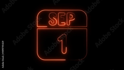 Glowing neon 1 september icon isolated on black background.a neon sign with a calendar that says 