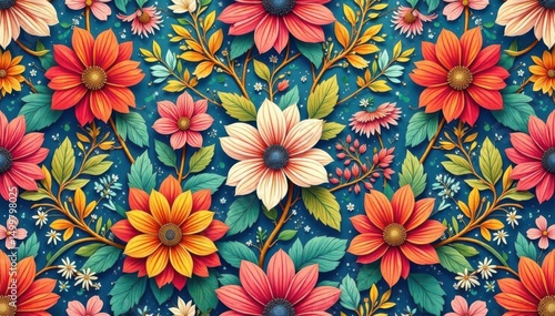 Intricate, flowing floral design, continuous pattern, plant, fabric, design element