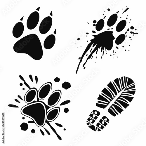 Animal paw prints mud splatter shoe print graphic design