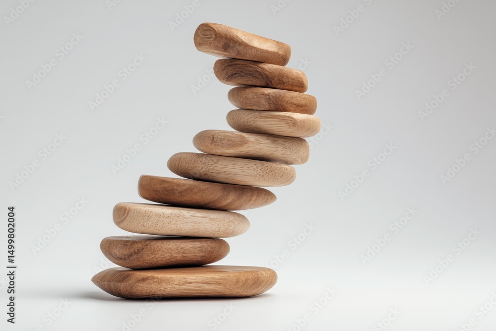 A balanced stack of wooden stones symbolizing harmony and mindfulness, isolated on a white background. A balanced stack of wooden stones symbolizing harmony and mindfulness, isolated on a white background.