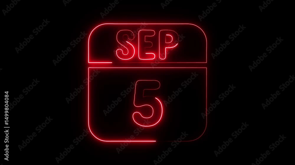 Glowing neon 5 september icon isolated on black background.a neon sign with a calendar that says Glowing neon 5 september icon isolated on black background.a neon sign with a calendar that says