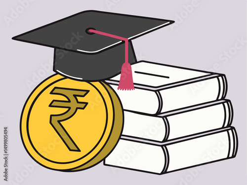 Indian Education Funding Graduation Cost Books Rupees Vector Illustration