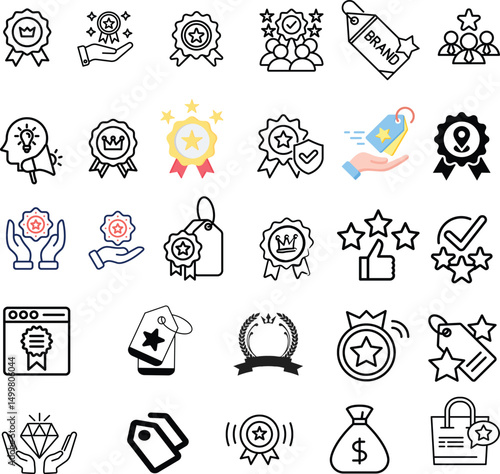 Award, Badge, and Premium Quality Line Icons for Branding and Recognition