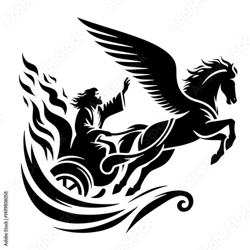 Elijah ascending to heaven in a chariot of fire, Old Testament, black silhouette vector on transparent background