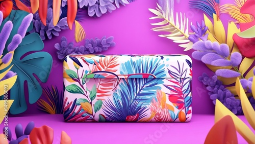 Tropical Eyeglass Case with Purple Background.