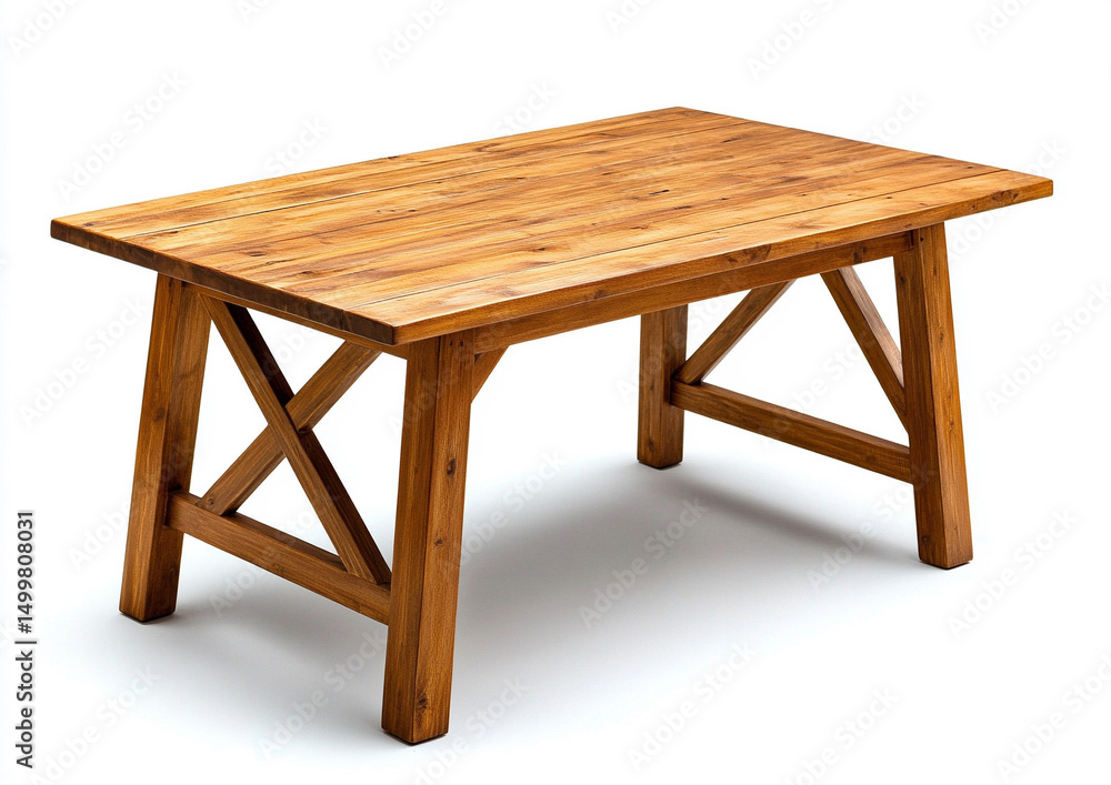 Stylish wooden table with a rustic design, perfect for dining or working. Stylish wooden table with a rustic design, perfect for dining or working.