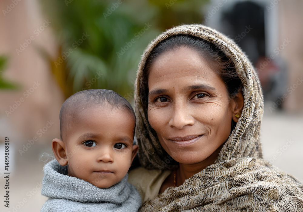 Obraz premium people from india mom and son poverty