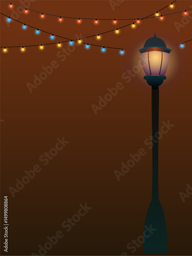 The lantern shines at night. The garland in the sky will light up. celebration and light. vector illustration in flat style.
