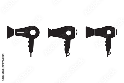 Hair Dryer Silhouettes Icon Set on white background.