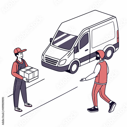 Delivery service worker receiving package van