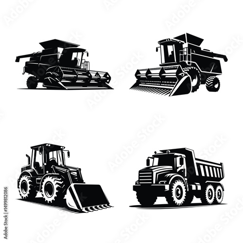 Agriculture vehicle bundle silhouette vector illustration isolated on white background
