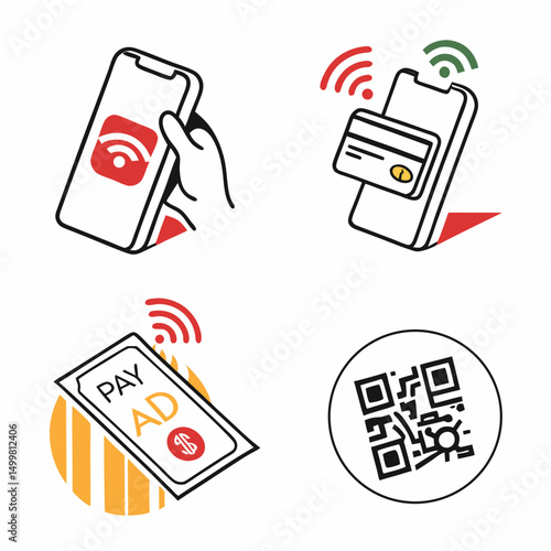 Mobile payment methods icons set, clean cutout, transparent background