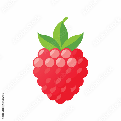 Flat and Minimal raspberry with leaves fruit juice glass icon vector illustration isolated on white background