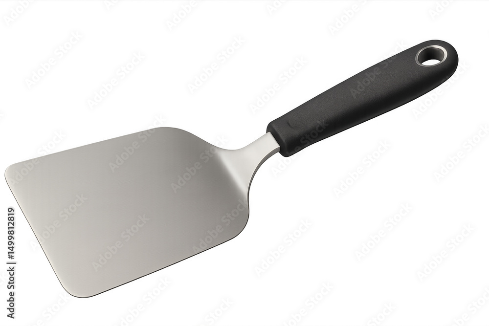 Metal spatula with black handle on transparent background Metal spatula with black handle on transparent background