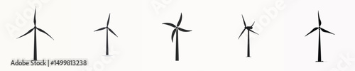 Flat Design Wind Turbine Icon Set for Renewable Energy and Eco Power Concepts