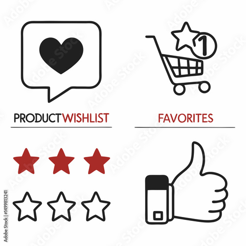 Wishlist favorites shopping icons set transparent background
