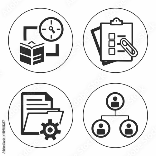 Project management icons time management teamwork workflow