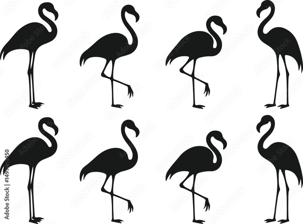 Obraz premium Elegant flamingo silhouettes a collection of bird graphics