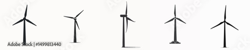 Flat Design Wind Turbine Icon Set for Renewable Energy and Eco Power Concepts