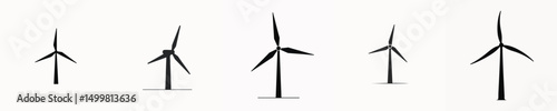 Flat Design Wind Turbine Icon Set for Renewable Energy and Eco Power Concepts