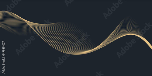 Abstract geometric vector curve lines shape in premium gold color isolated on transtransparent background. Dinamic flowing gold gradient wave pattern. Vector llustration
