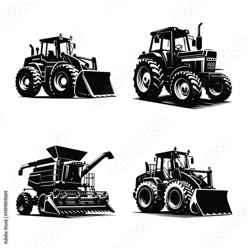 Agriculture vehicle bundle silhouette vector illustration isolated on white background