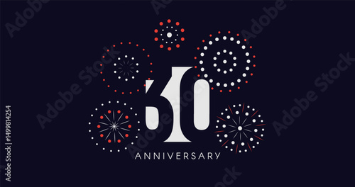 30th Anniversary Celebration Design With Fireworks on Dark Background, Perfect for Milestone Events and Invitations. Vector Illustration