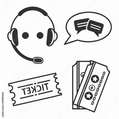 Customer support headset tickets communication icons