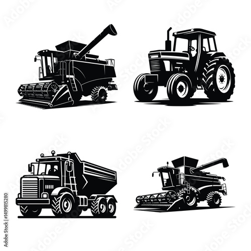 Agriculture vehicle bundle silhouette vector illustration isolated on white background