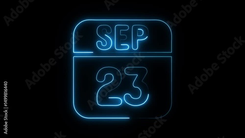 Glowing neon 23 september icon isolated on black background.a neon sign with a calendar that says 