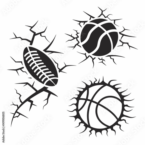 Breaking through sports balls rugby basketball design